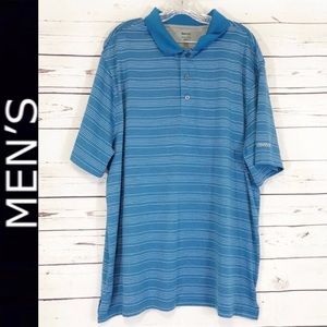 Reebok Golf Blue Striped Short Sleeve Polo Shirt